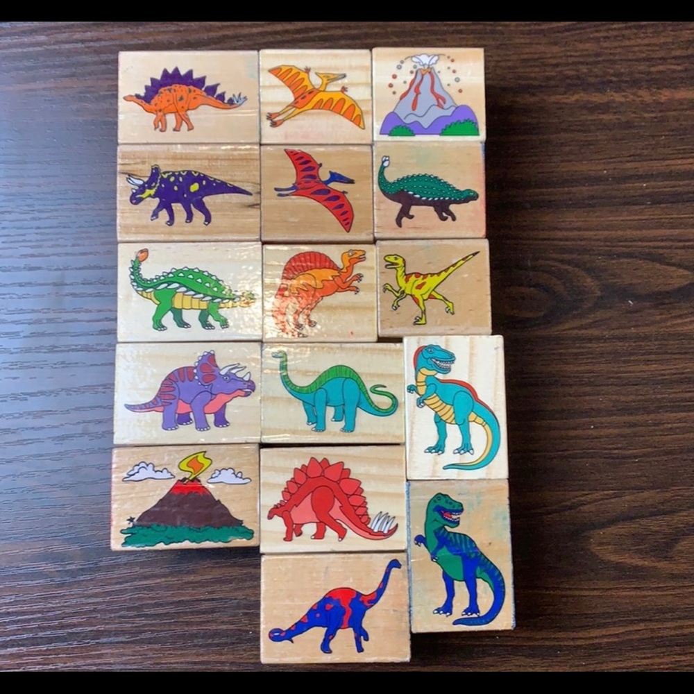16pcs WOODEN DINOSAURS & VOLCANO STAMPS #2